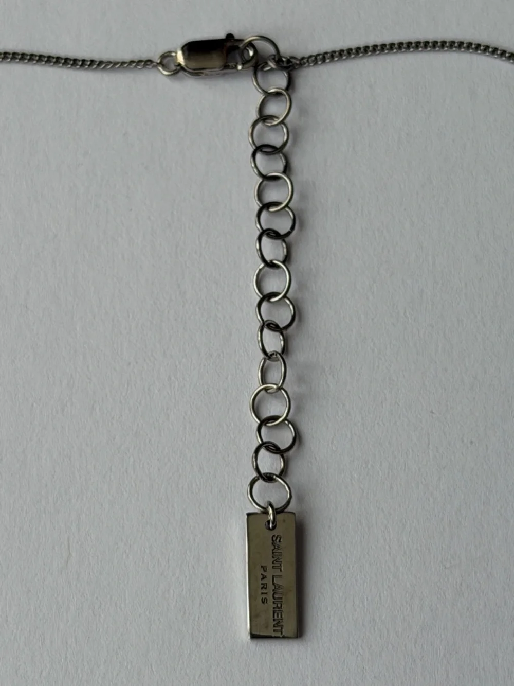 Saint Laurent YSL Sterling Silver D Initial Letter Snake Pendant Chain Necklace